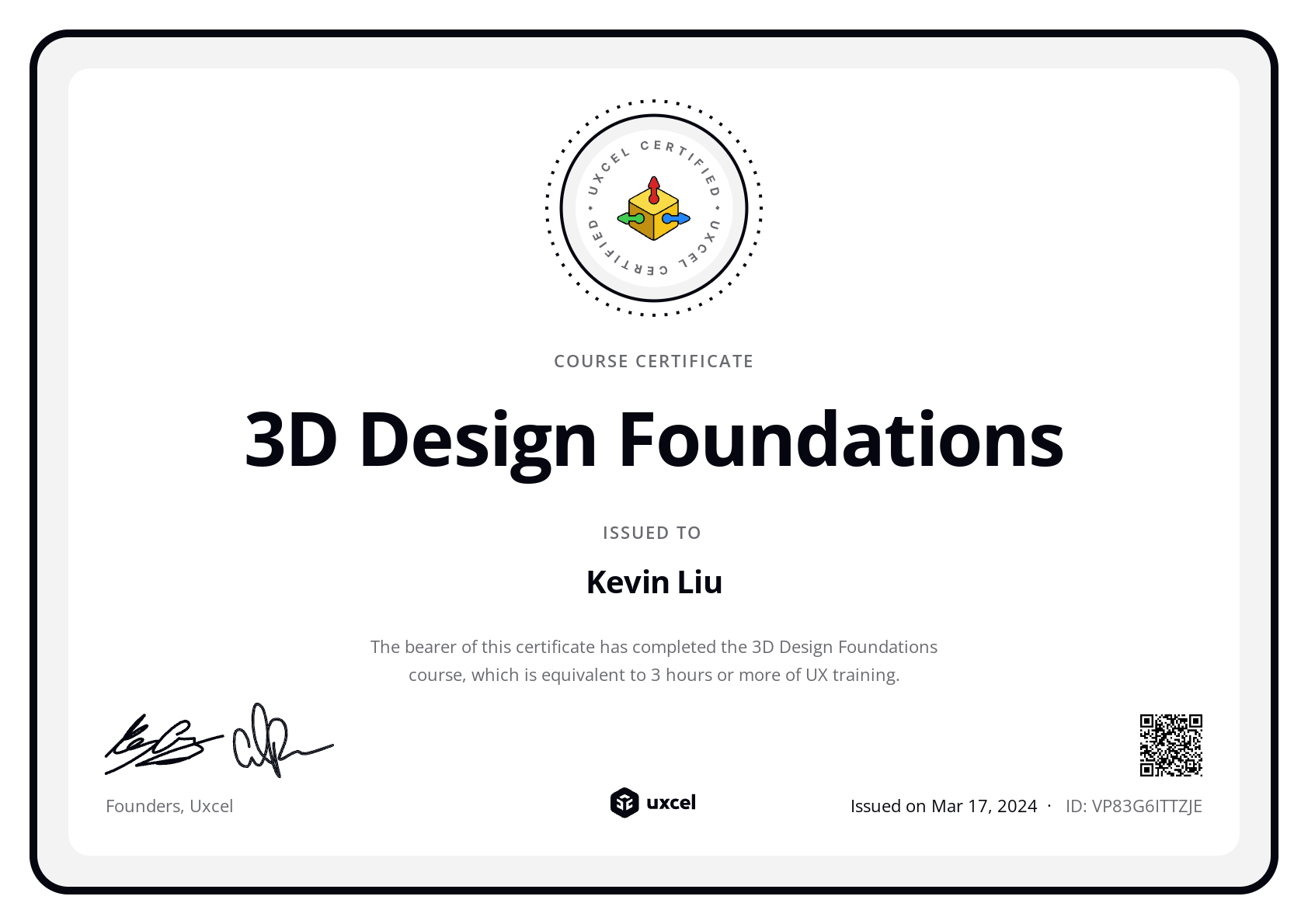 Kevin Liu's certificate